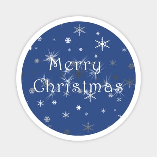 Merry Christmas & Snowflakes on Blue Magnet